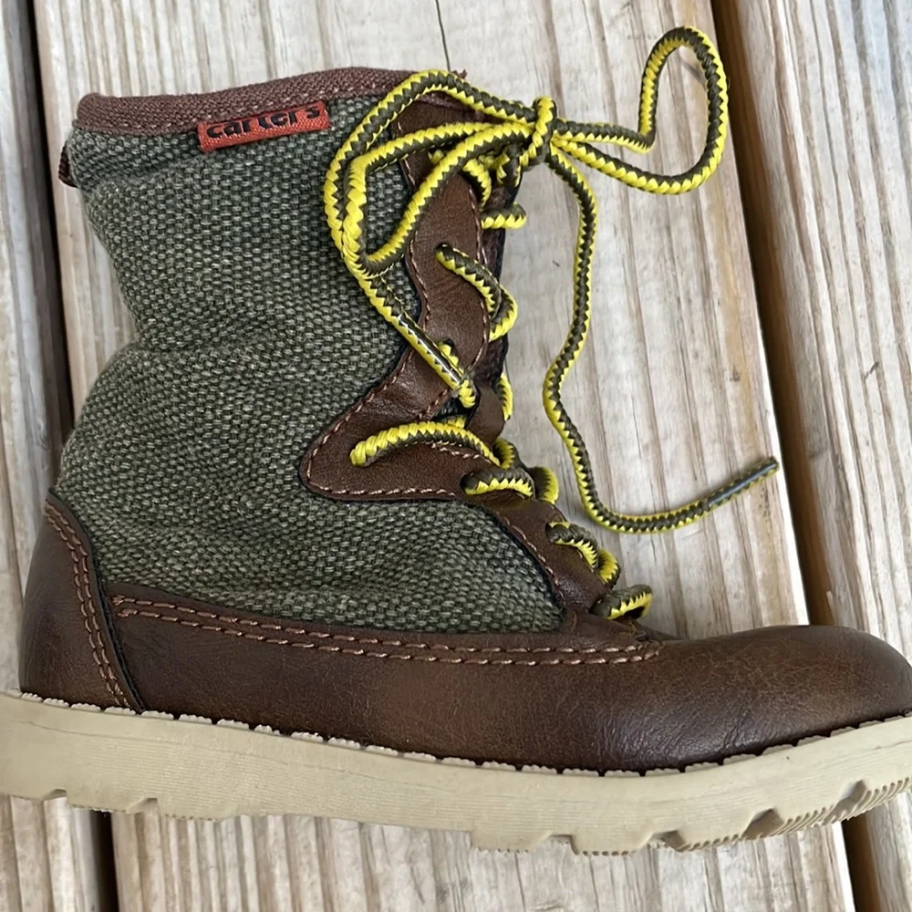 Carter’s Toddler Boys Lace-Up Boots Brown/Olive Size 6 Side Zip EUC